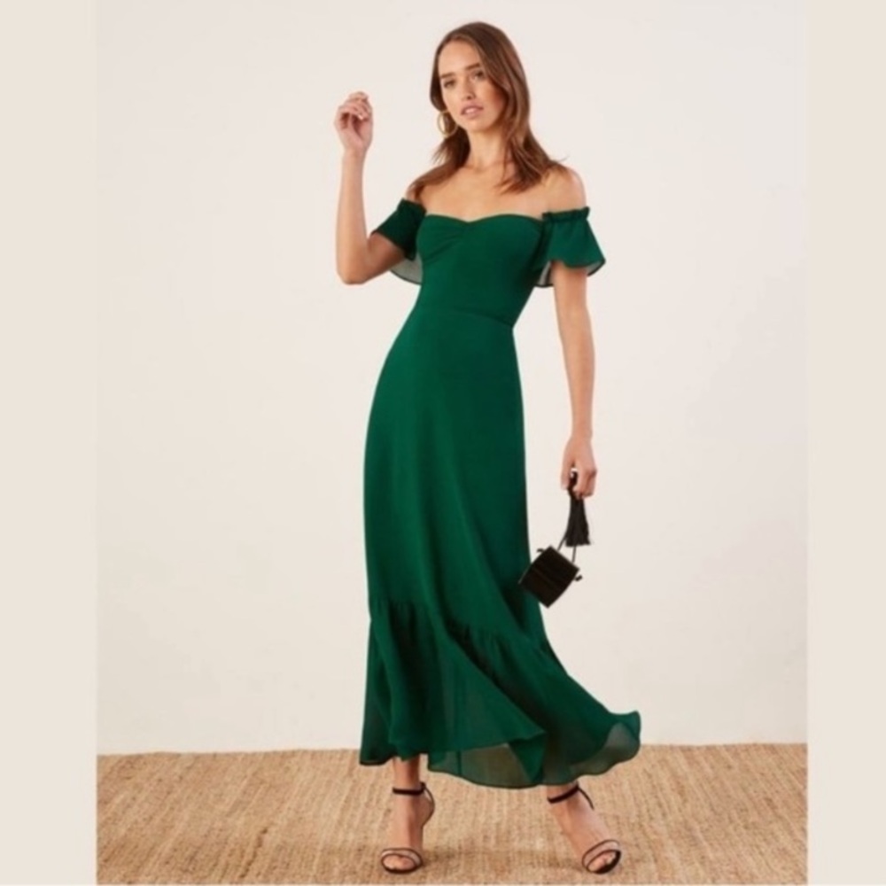 Reformation butterfly dress in Emerald